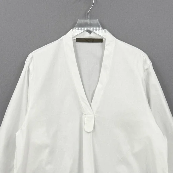 ENZA COSTA Poplin mariner Shirt Medium White V Neck Long Sleeve Quite Luxury NEW - Picture 5 of 16